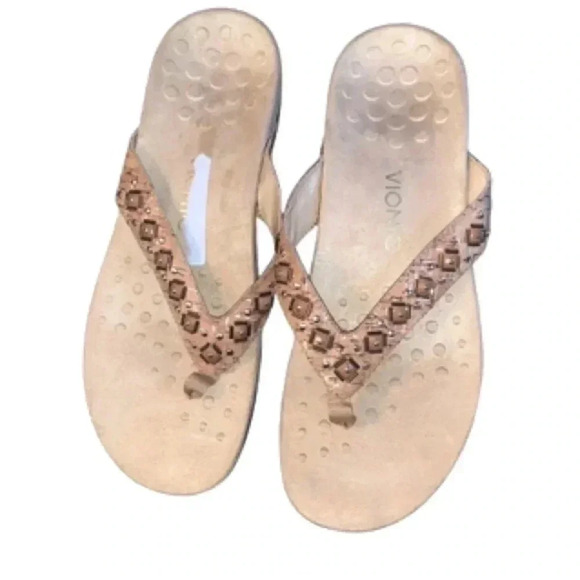 Vionic Floriana Womens Flip Flop Sandals Brown Leather Slip On Thongs - Picture 1 of 2